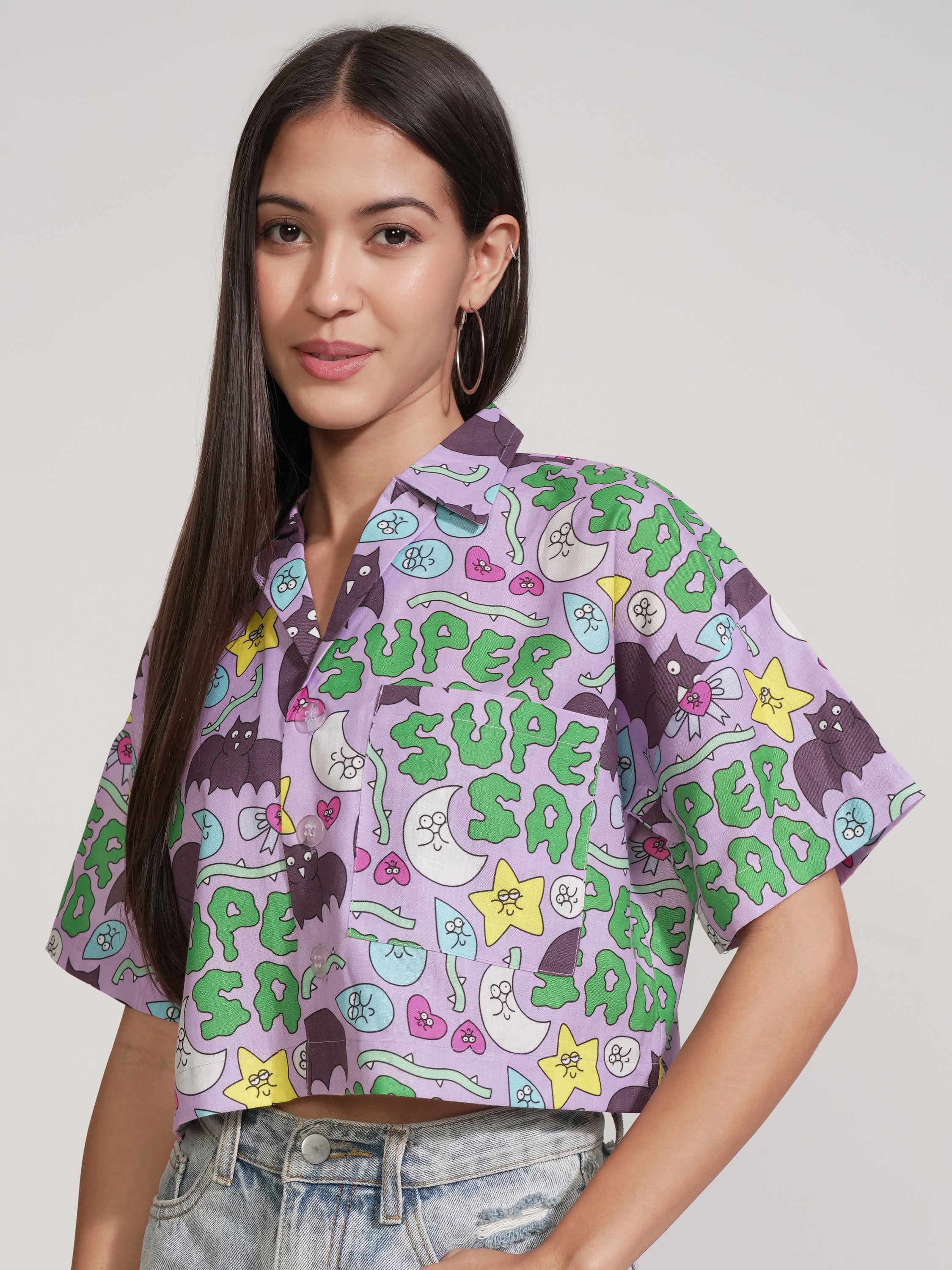 Tokyo Talkies Women Purple Printed Casual Shirt - Purple - Image 4