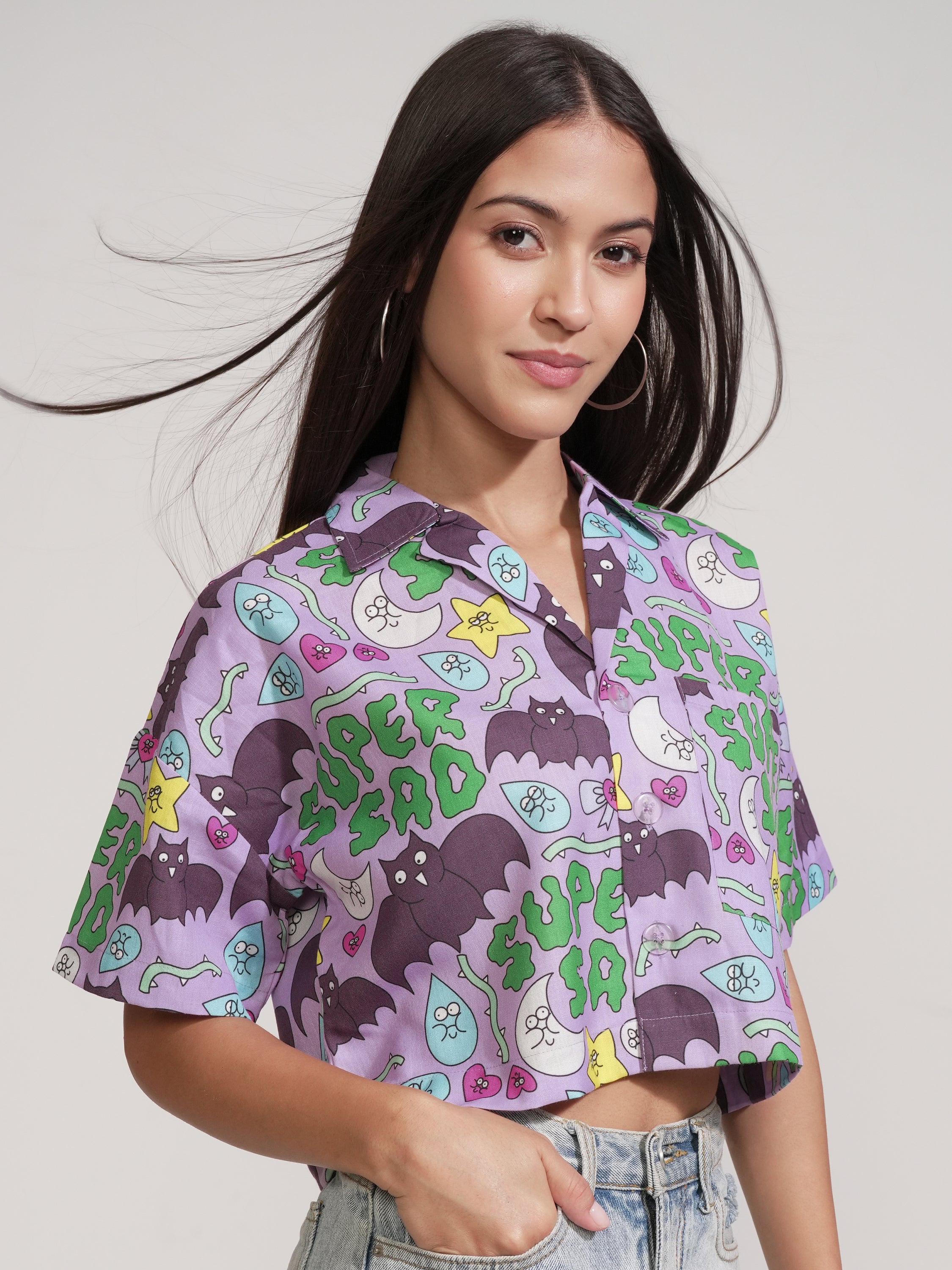Tokyo Talkies Women Purple Printed Casual Shirt - Purple - Image 6