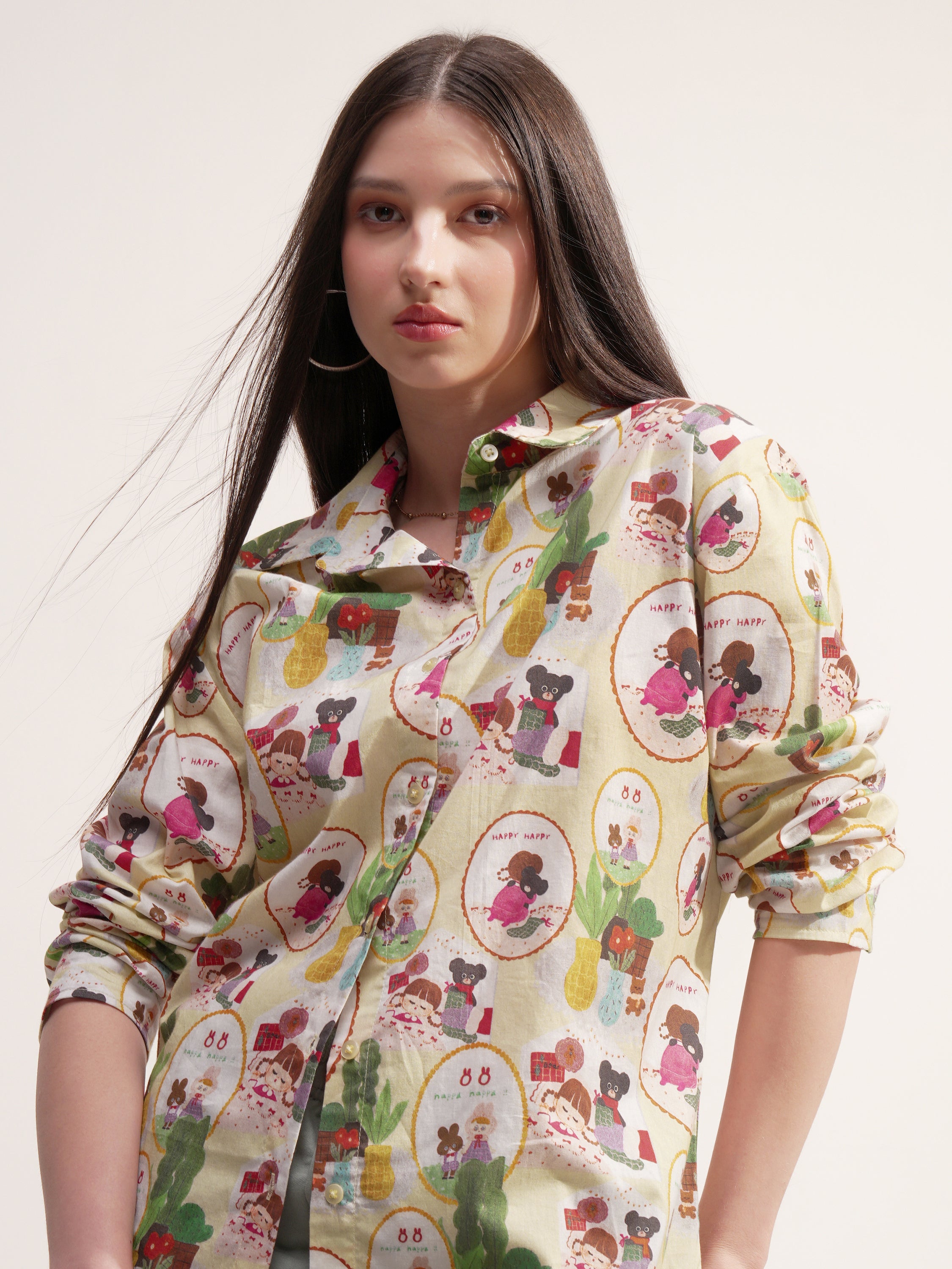 Tokyo Talkies Women Green Printed Casual Shirt - Green - Image 1