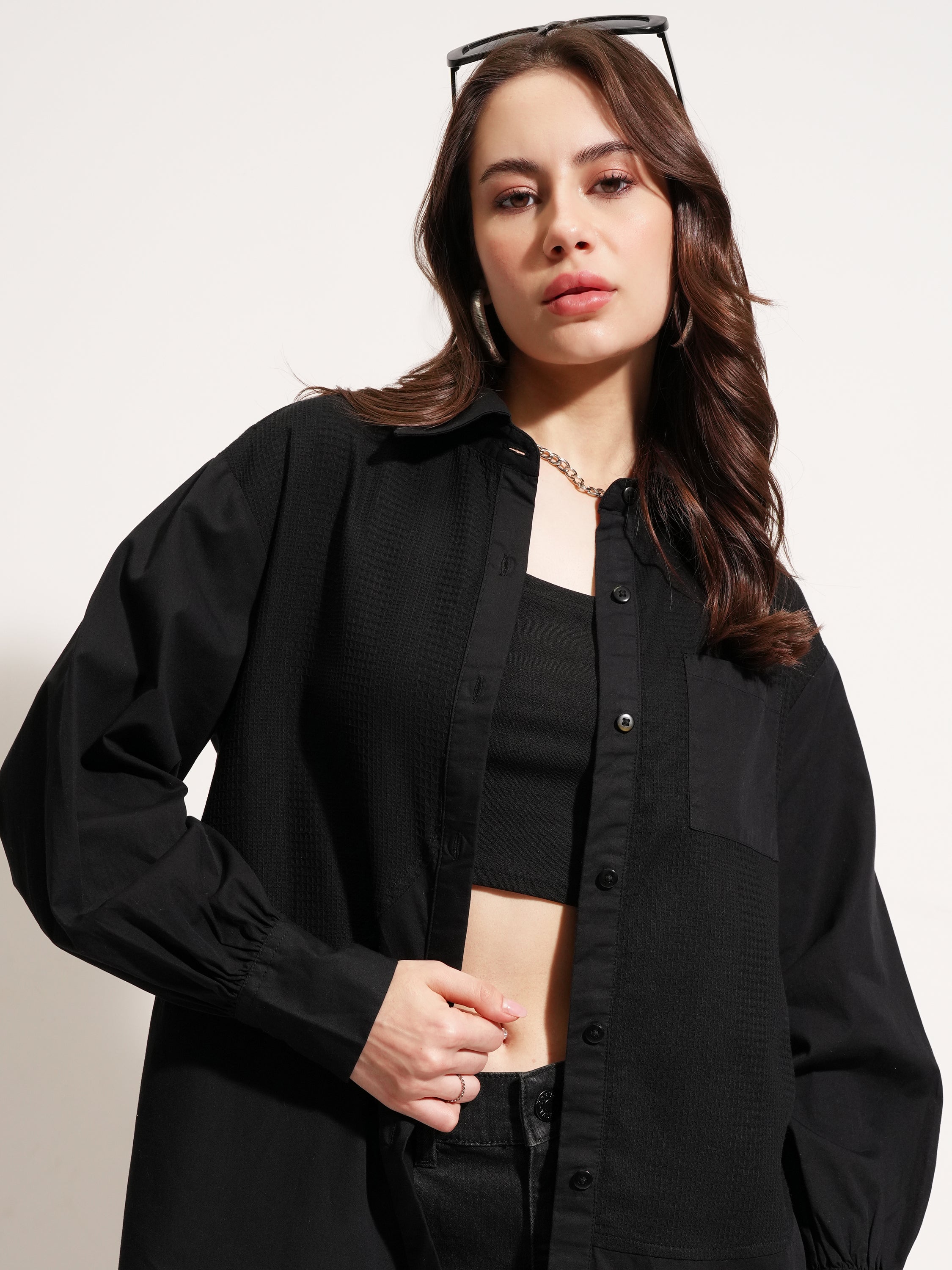Tokyo Talkies Women Black Solid Casual Shirt - Black - Image 1