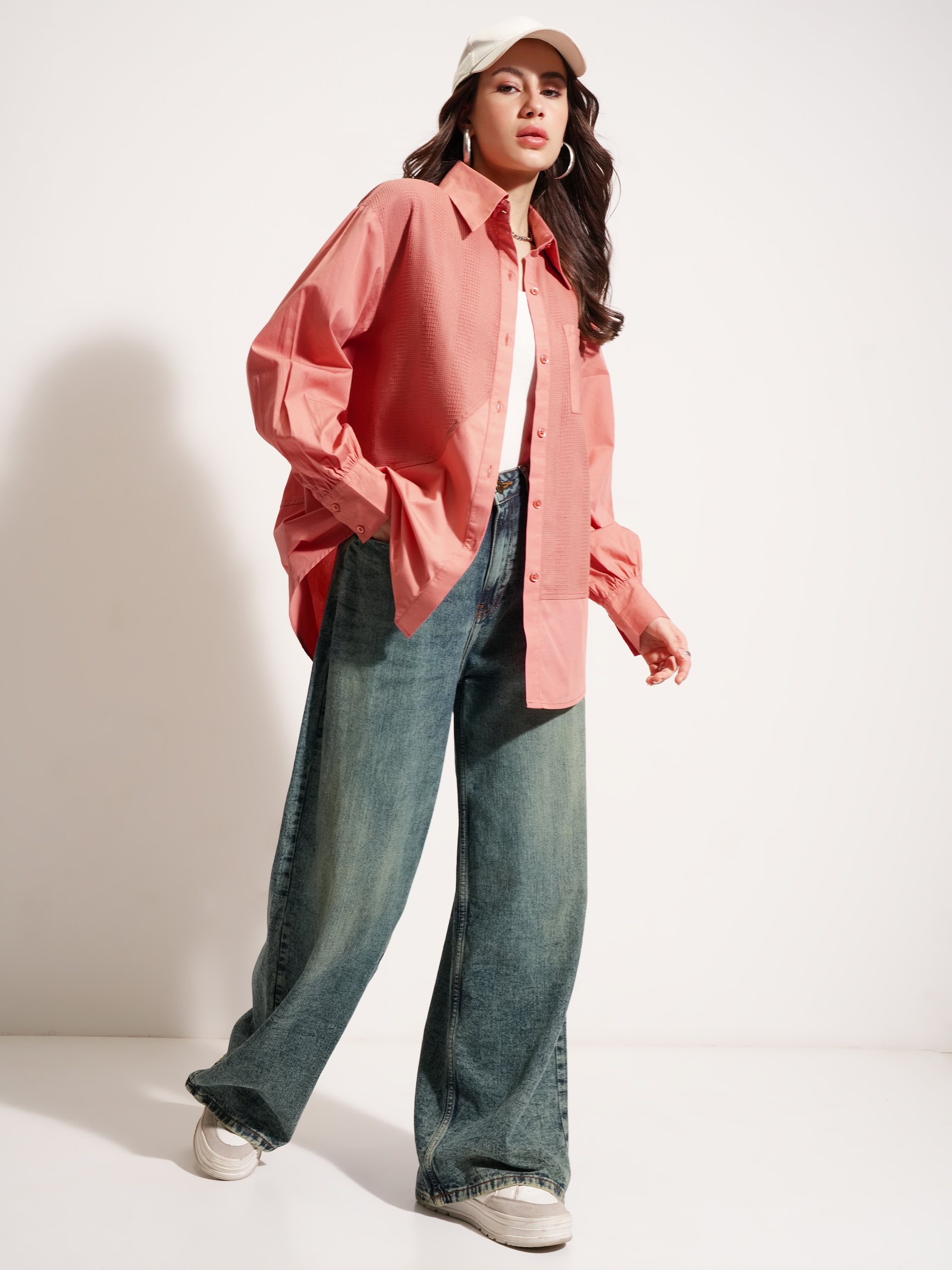 Tokyo Talkies Women Pink Self Design Casual Shirt - Pink - Image 2