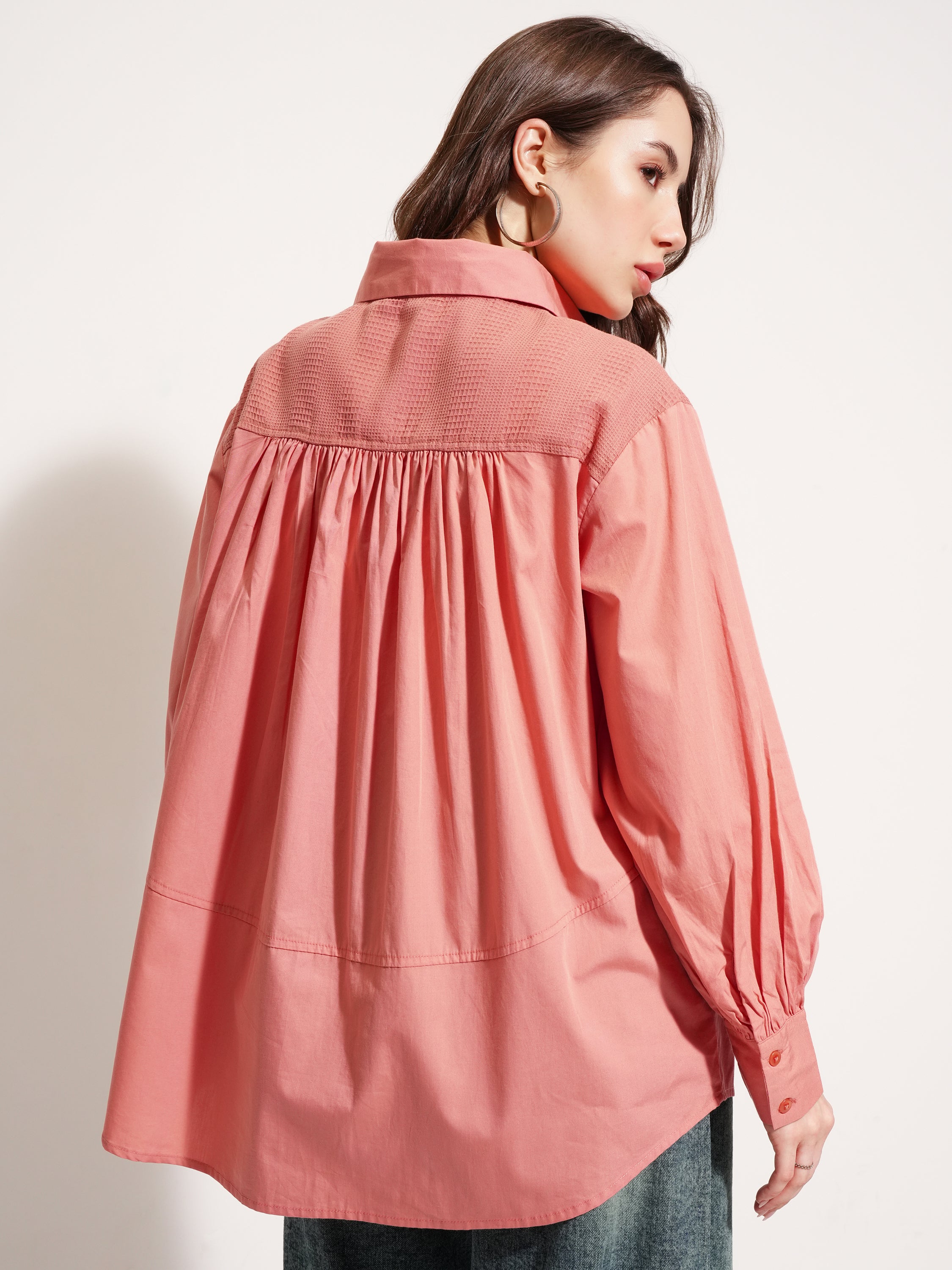 Tokyo Talkies Women Pink Self Design Casual Shirt - Pink - Image 3