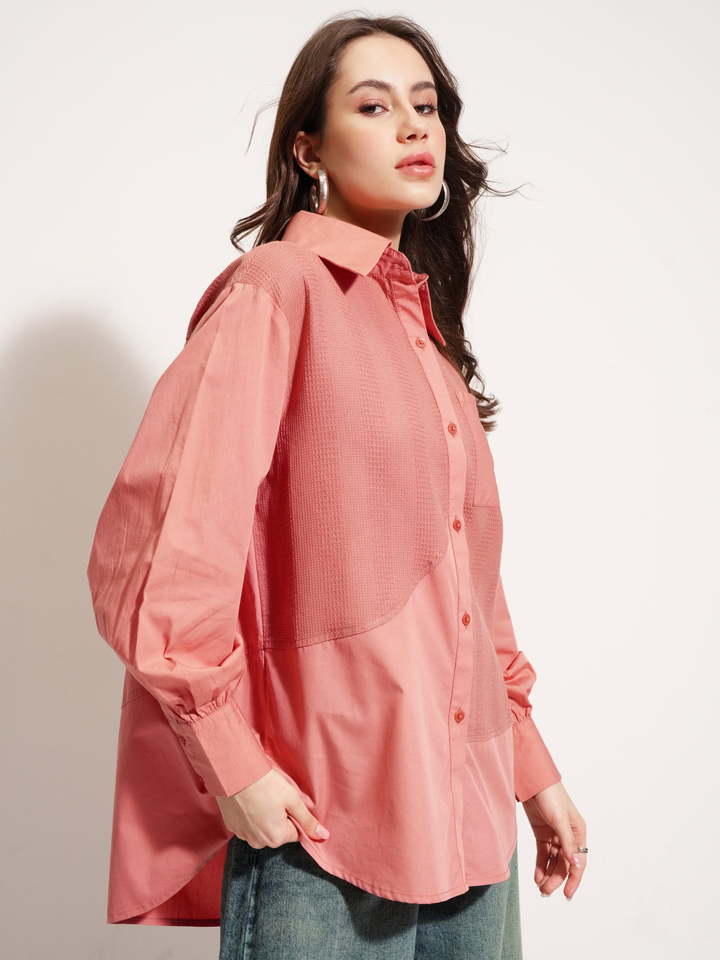 Tokyo Talkies Women Pink Self Design Casual Shirt - Pink - Image 6