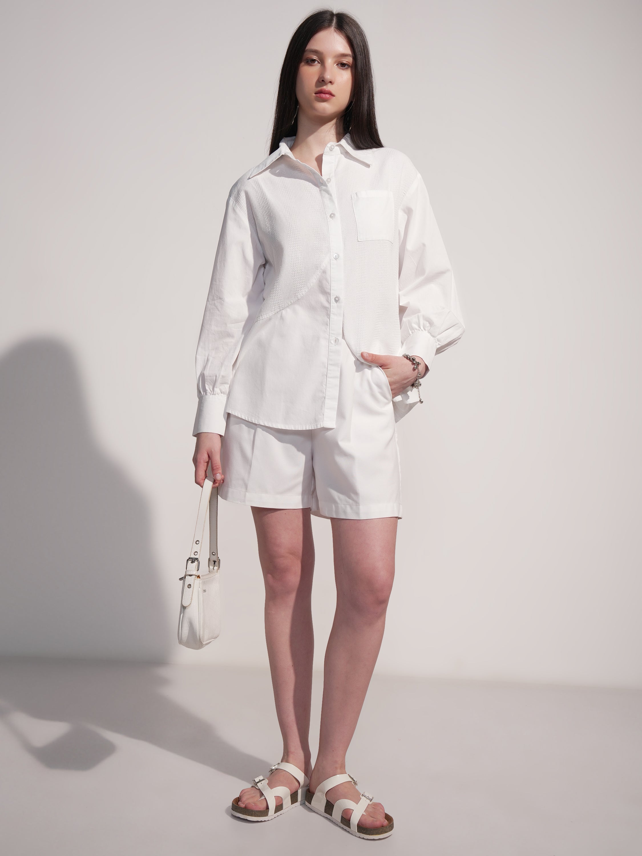 Tokyo Talkies Women White Solid Casual Shirt - White - Image 2