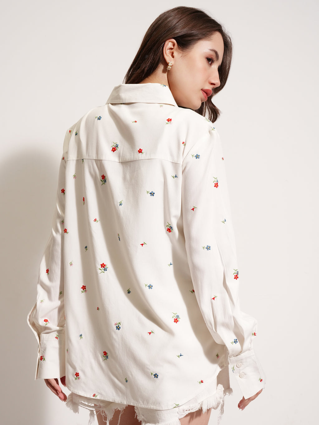 Tokyo Talkies Women Off White Embroidered Casual Shirt - Off White - Image 3