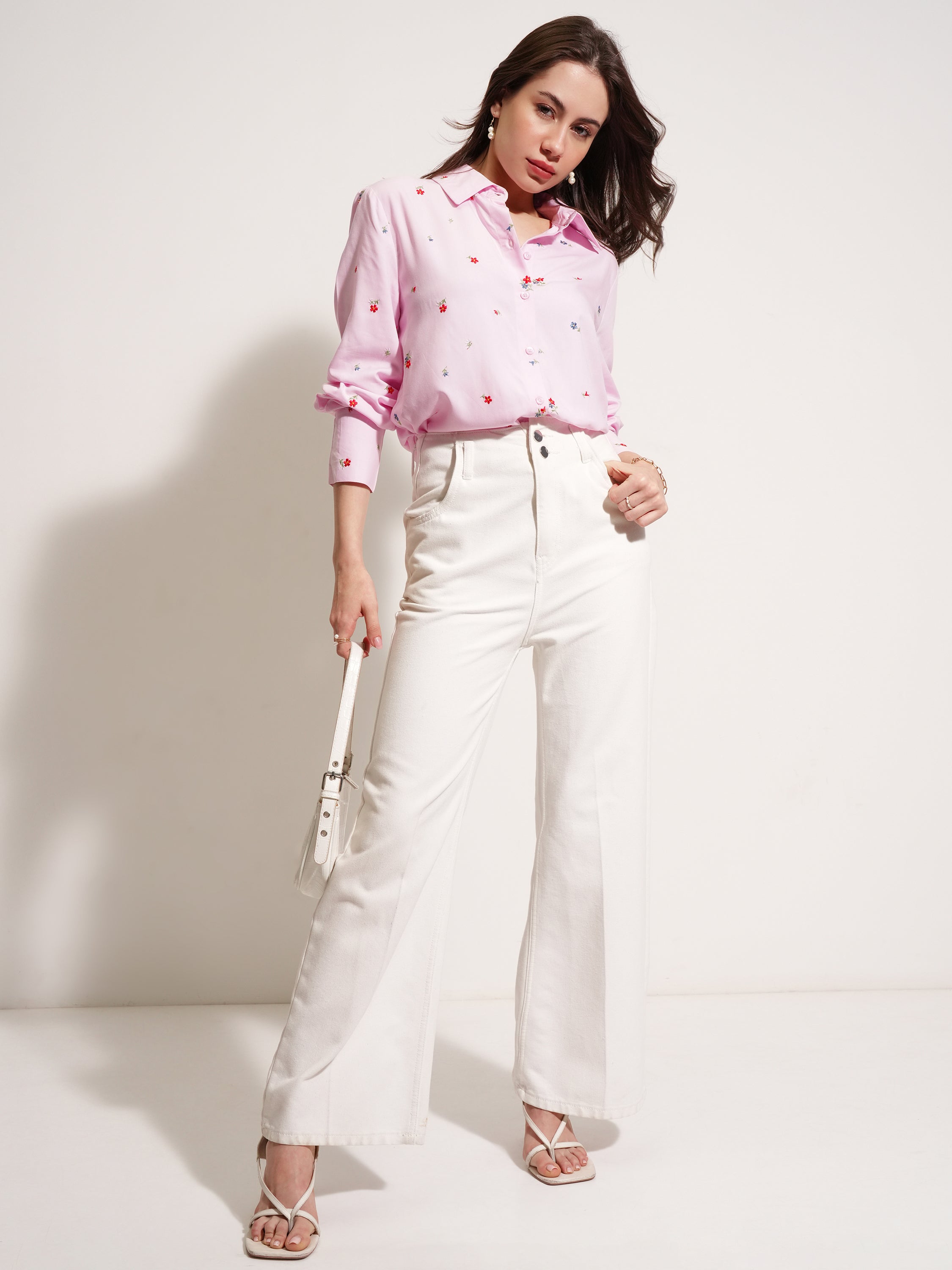 Tokyo Talkies Women Pink Self Design Casual Shirt - Pink - Image 2