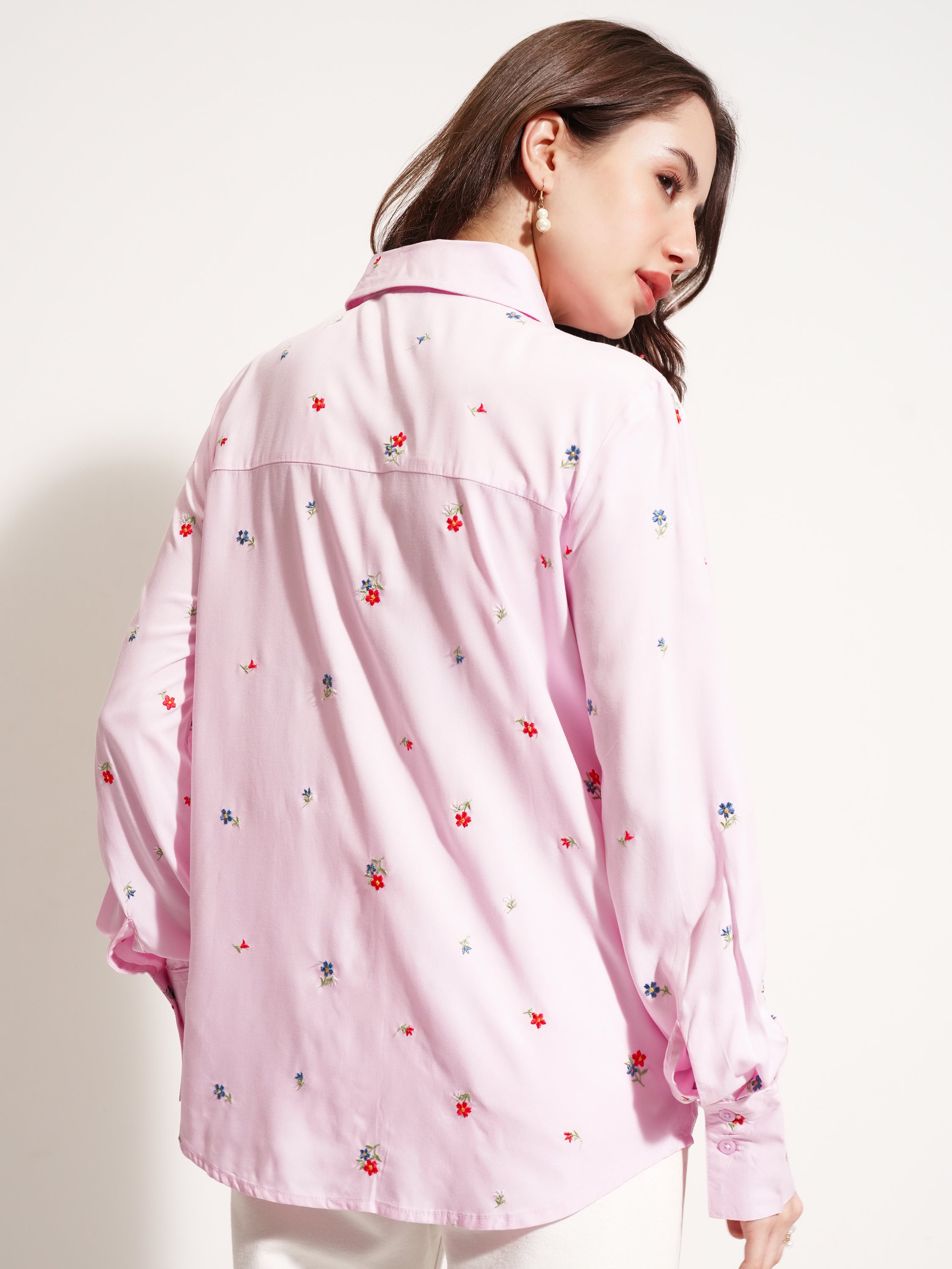 Tokyo Talkies Women Pink Self Design Casual Shirt - Pink - Image 3