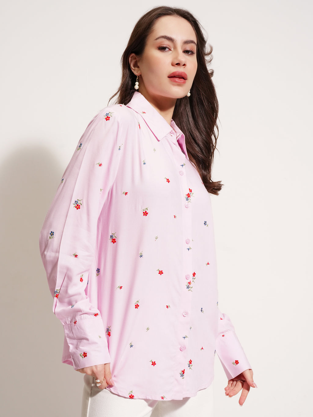 Tokyo Talkies Women Pink Self Design Casual Shirt - Pink - Image 6