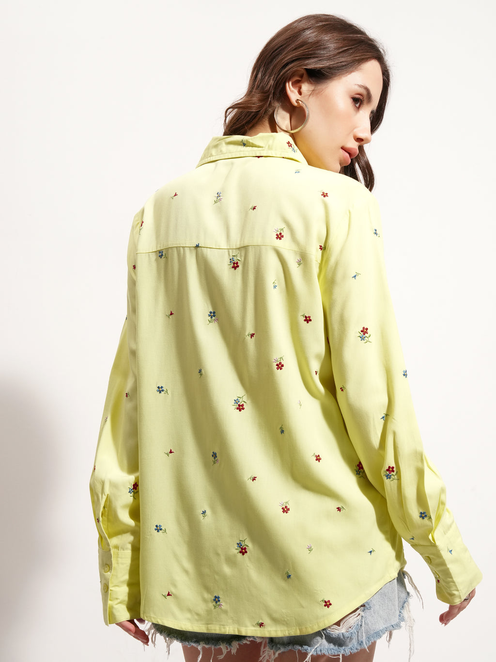 Tokyo Talkies Women Yellow Embroidered Casual Shirt - Yellow - Image 3