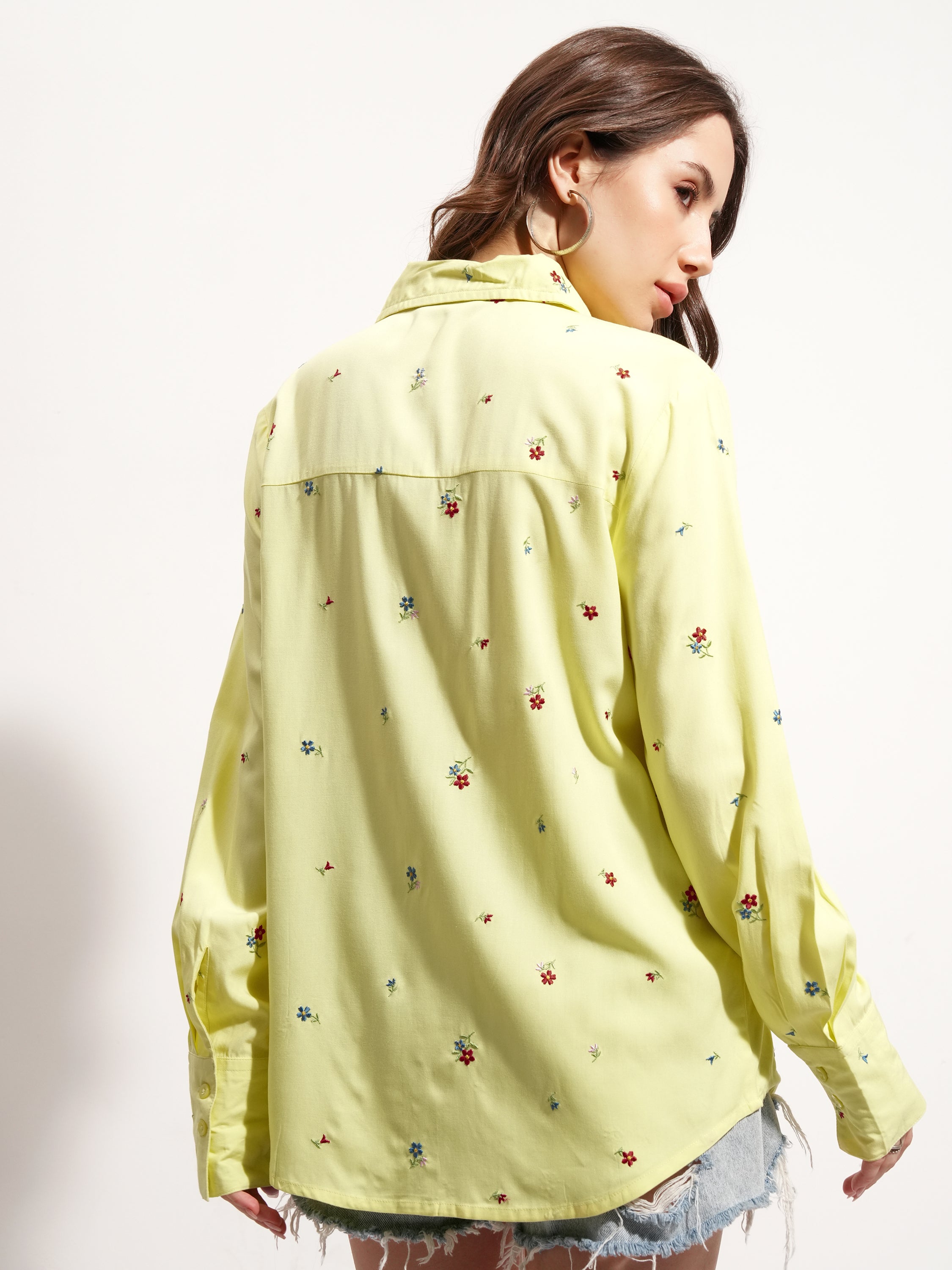 Tokyo Talkies Women Yellow Embroidered Casual Shirt - Yellow - Image 3