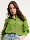 Tokyo Talkies Women Green Self Design Casual Shirt - Green - Image 1