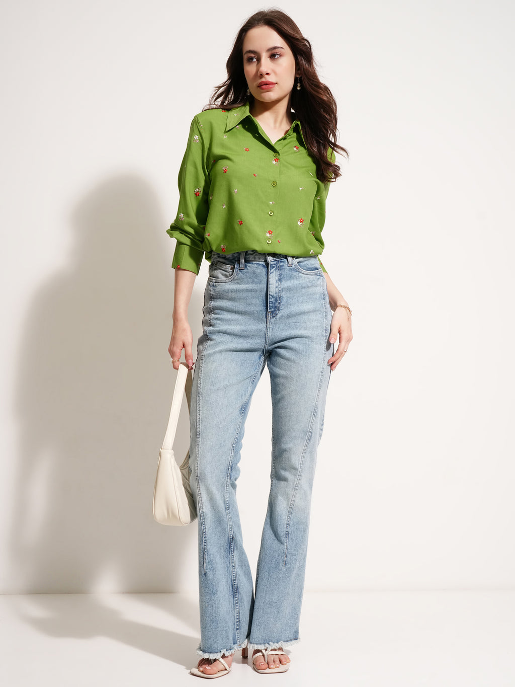 Tokyo Talkies Women Green Self Design Casual Shirt - Green - Image 2