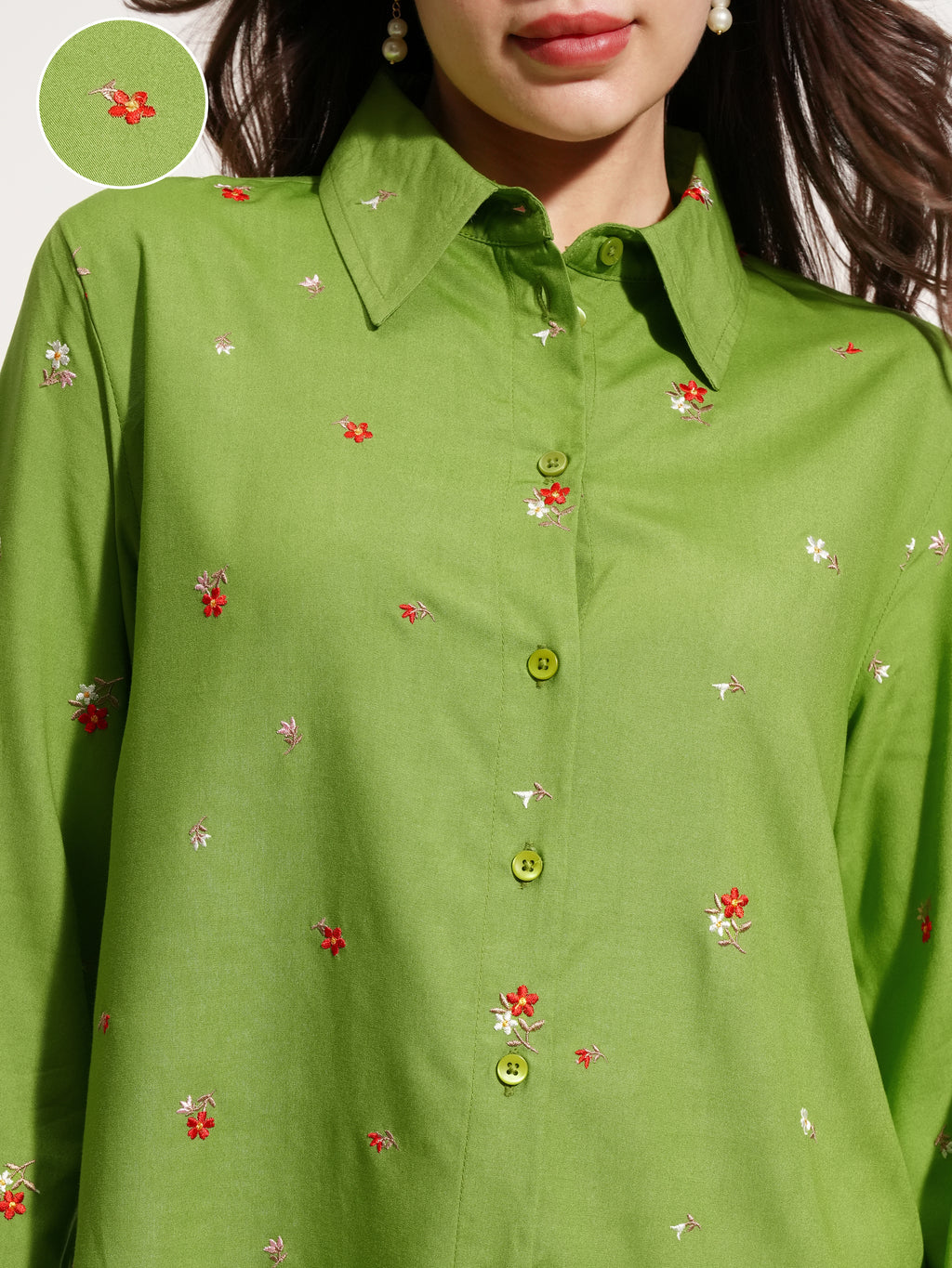 Tokyo Talkies Women Green Self Design Casual Shirt - Green - Image 5