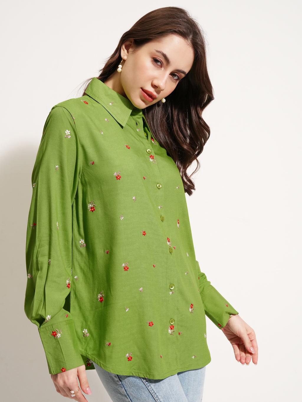 Tokyo Talkies Women Green Self Design Casual Shirt - Green - Image 6