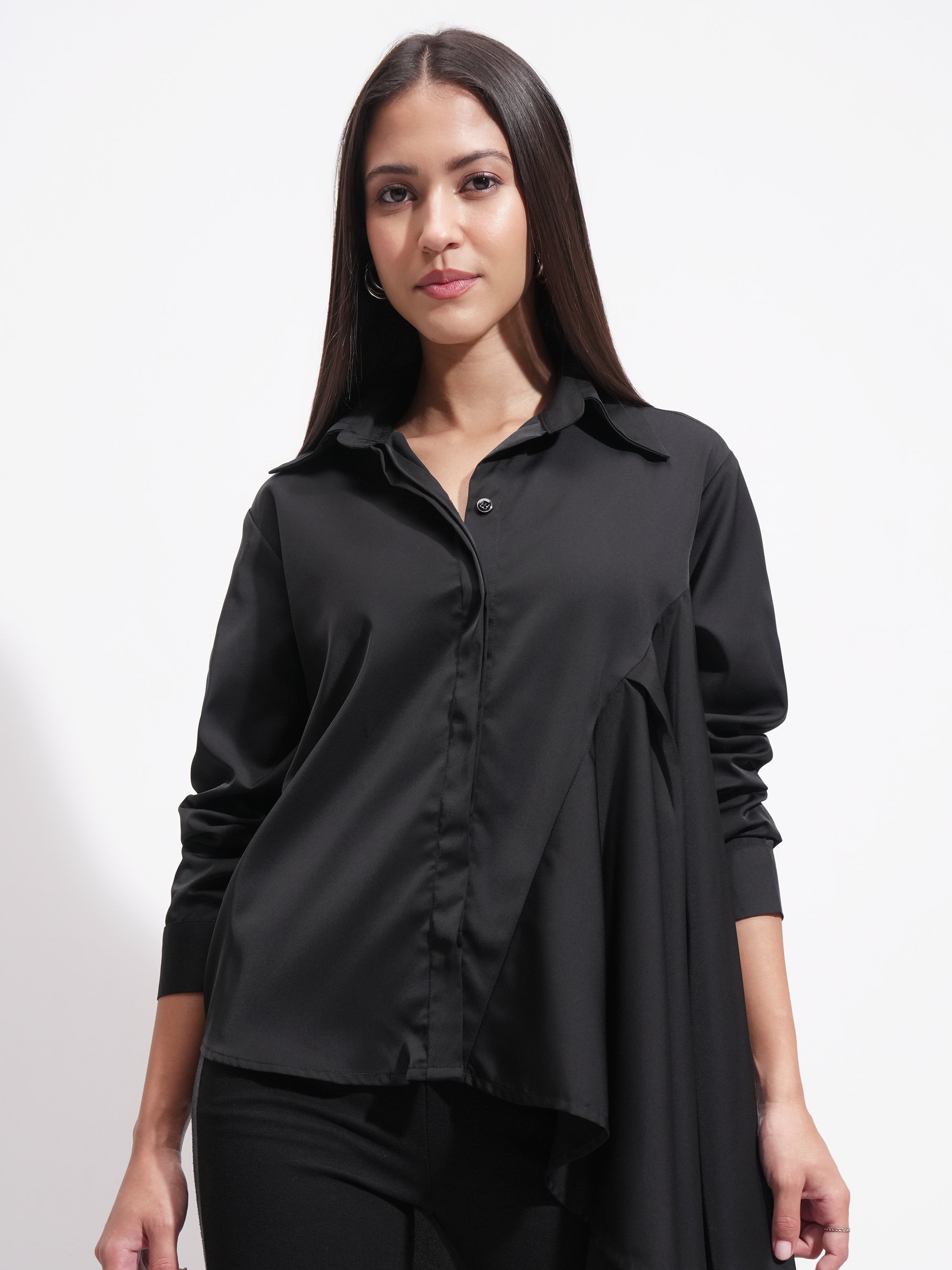 Tokyo Talkies Women Black Solid Casual Shirt - Black - Image 1