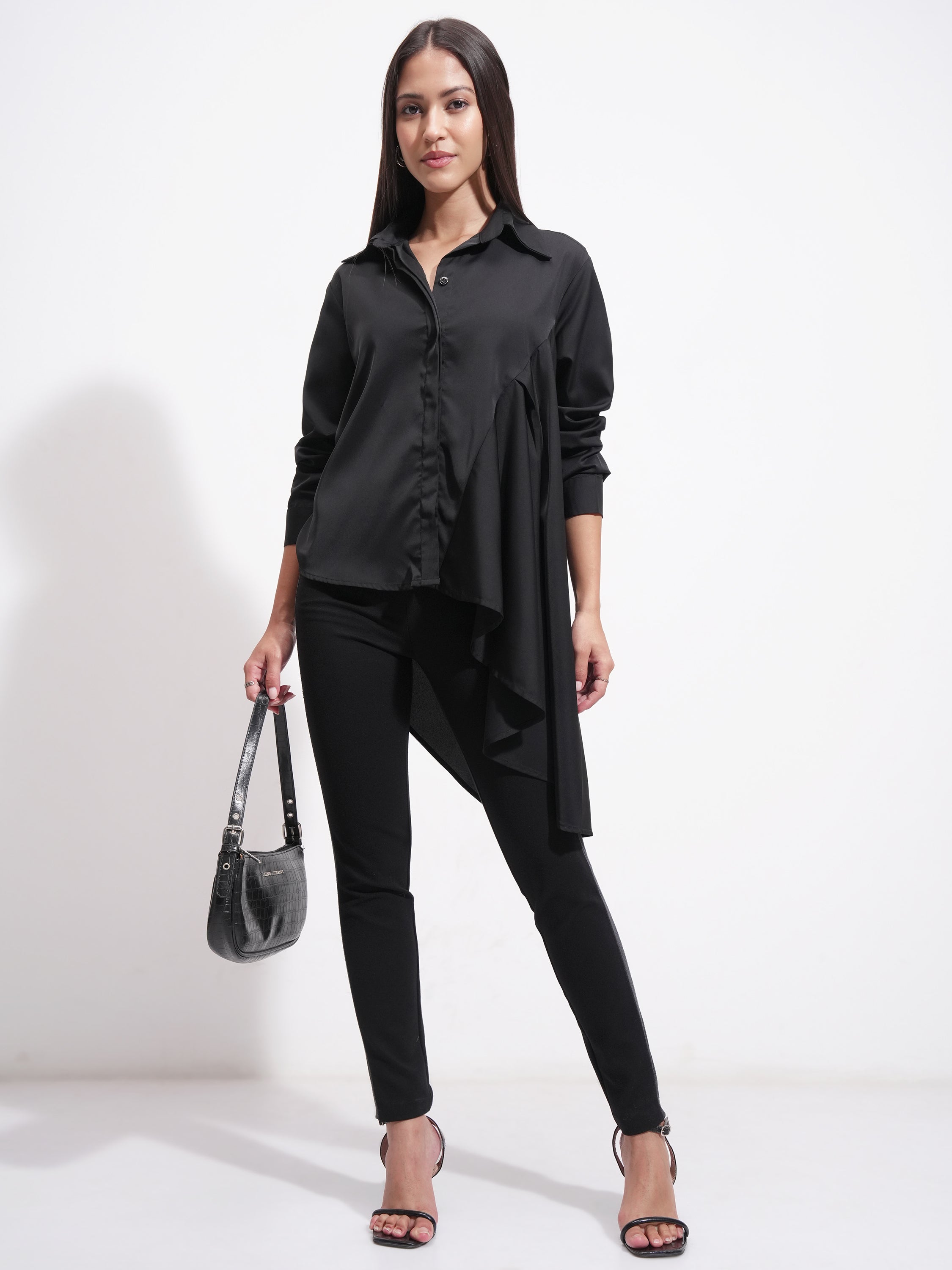 Tokyo Talkies Women Black Solid Casual Shirt - Black - Image 2
