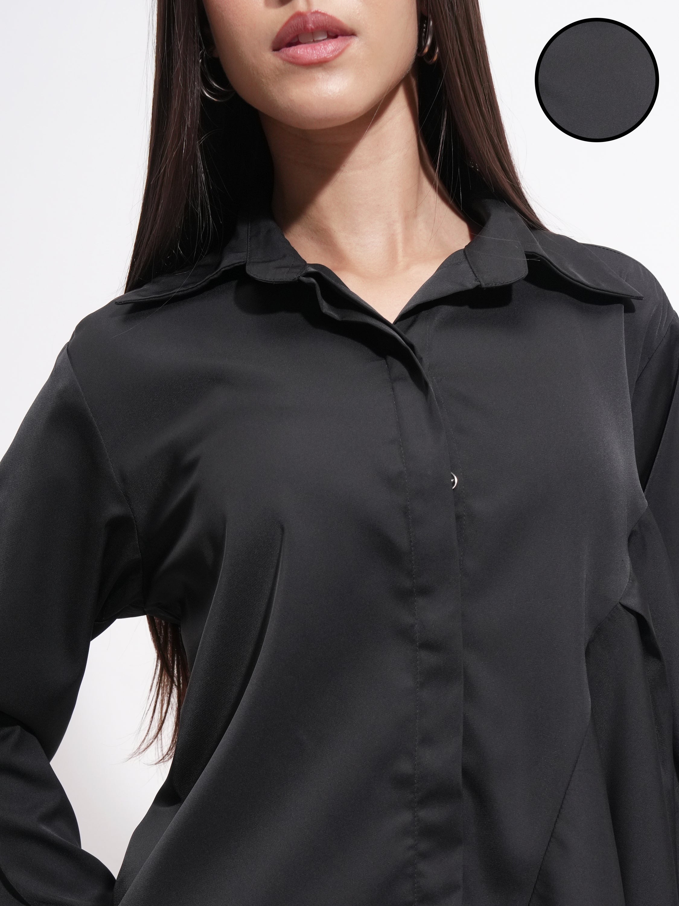 Tokyo Talkies Women Black Solid Casual Shirt - Black - Image 5