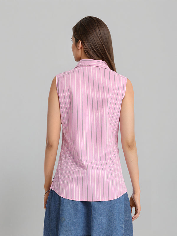 Chic By Tokyo Talkies Women Pink Striped Casual Shirt - Pink - Image 3