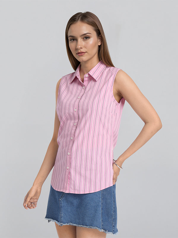 Chic By Tokyo Talkies Women Pink Striped Casual Shirt - Pink - Image 4