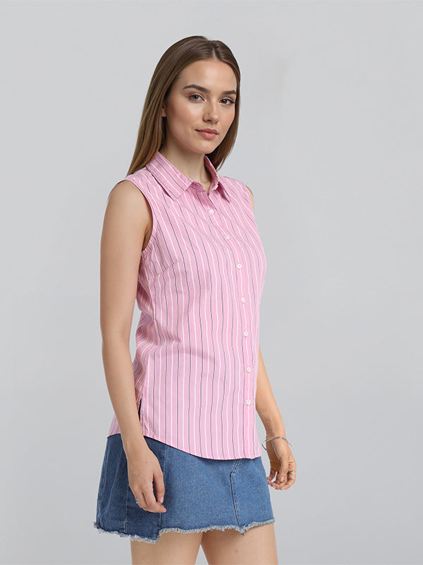 Chic By Tokyo Talkies Women Pink Striped Casual Shirt - Pink - Image 6