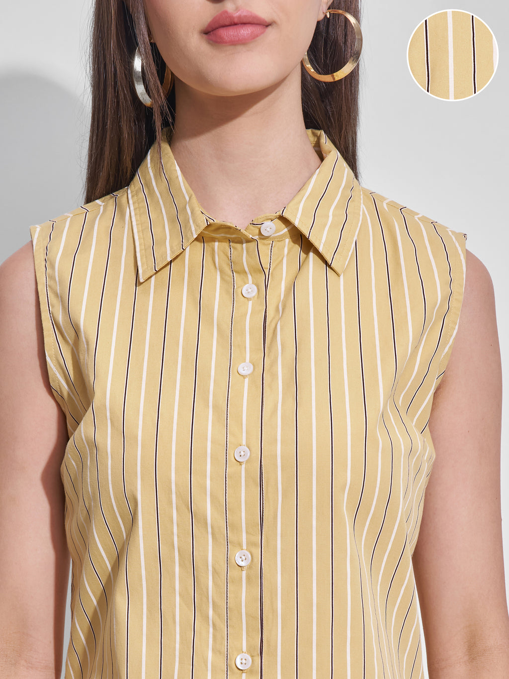 Tokyo Talkies Women Yellow Striped Casual Shirt - Yellow - Image 5