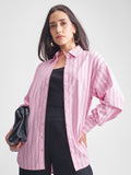 Tokyo Talkies Women Pink Striped Oversized Fit Casual Shirt - Pink - Image 1