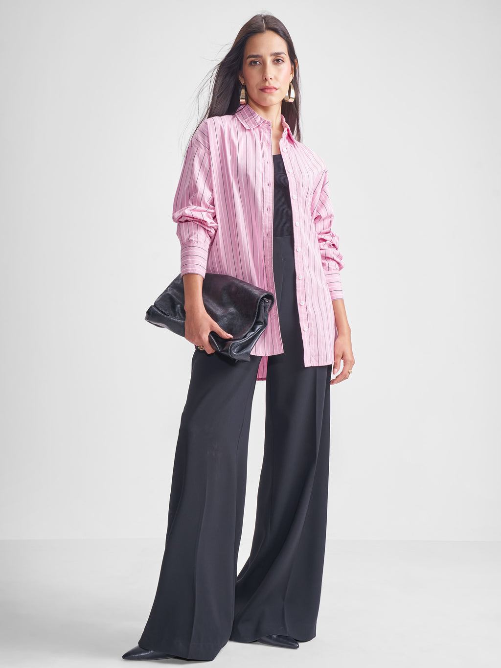 Tokyo Talkies Women Pink Striped Oversized Fit Casual Shirt - Pink - Image 2