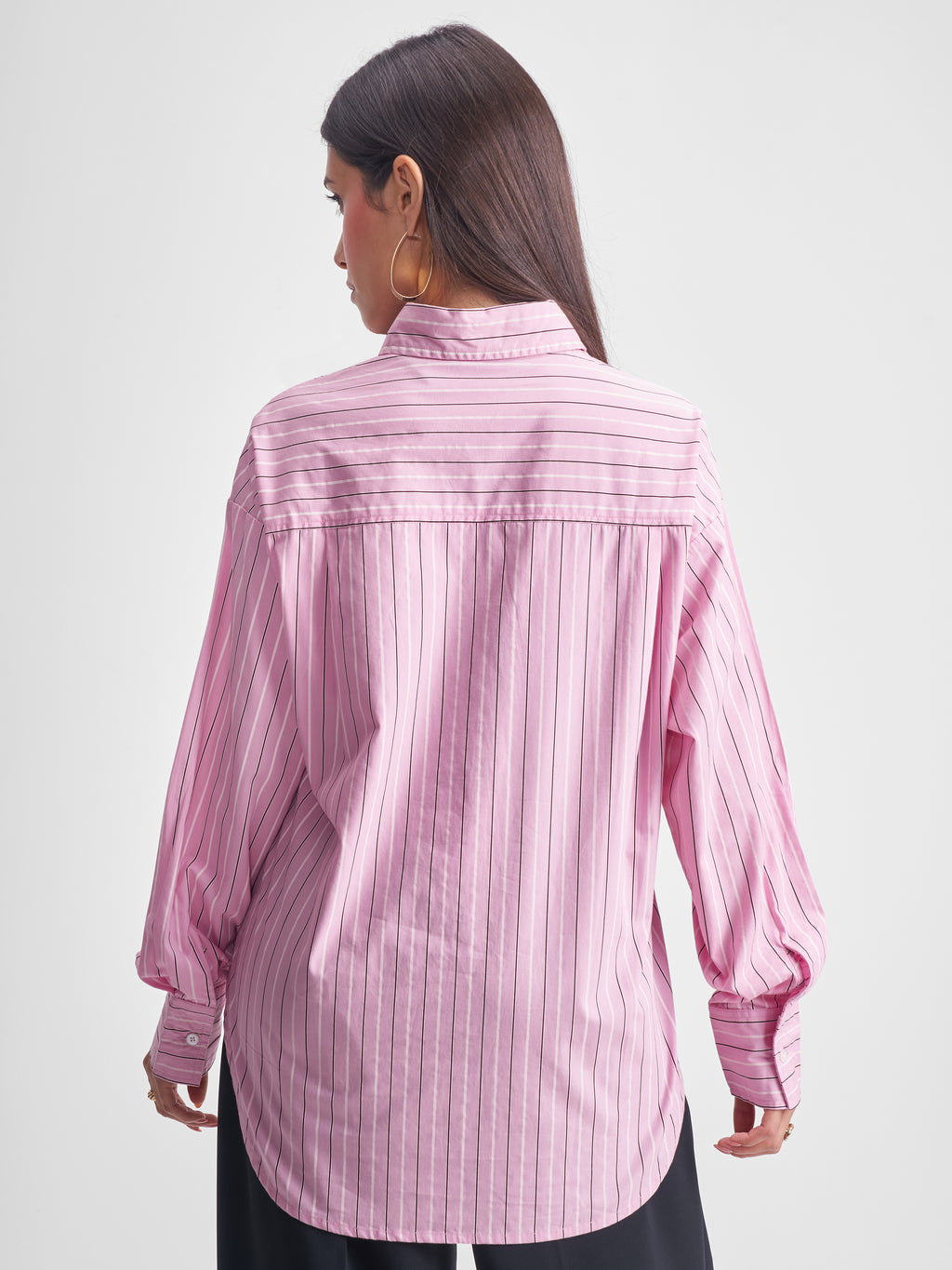 Tokyo Talkies Women Pink Striped Oversized Fit Casual Shirt - Pink - Image 3