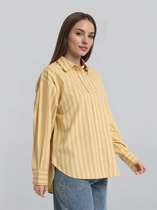 Chic By Tokyo Talkies Women Mustard Striped Oversized Fit Casual Shirt - Mustard - Image 6