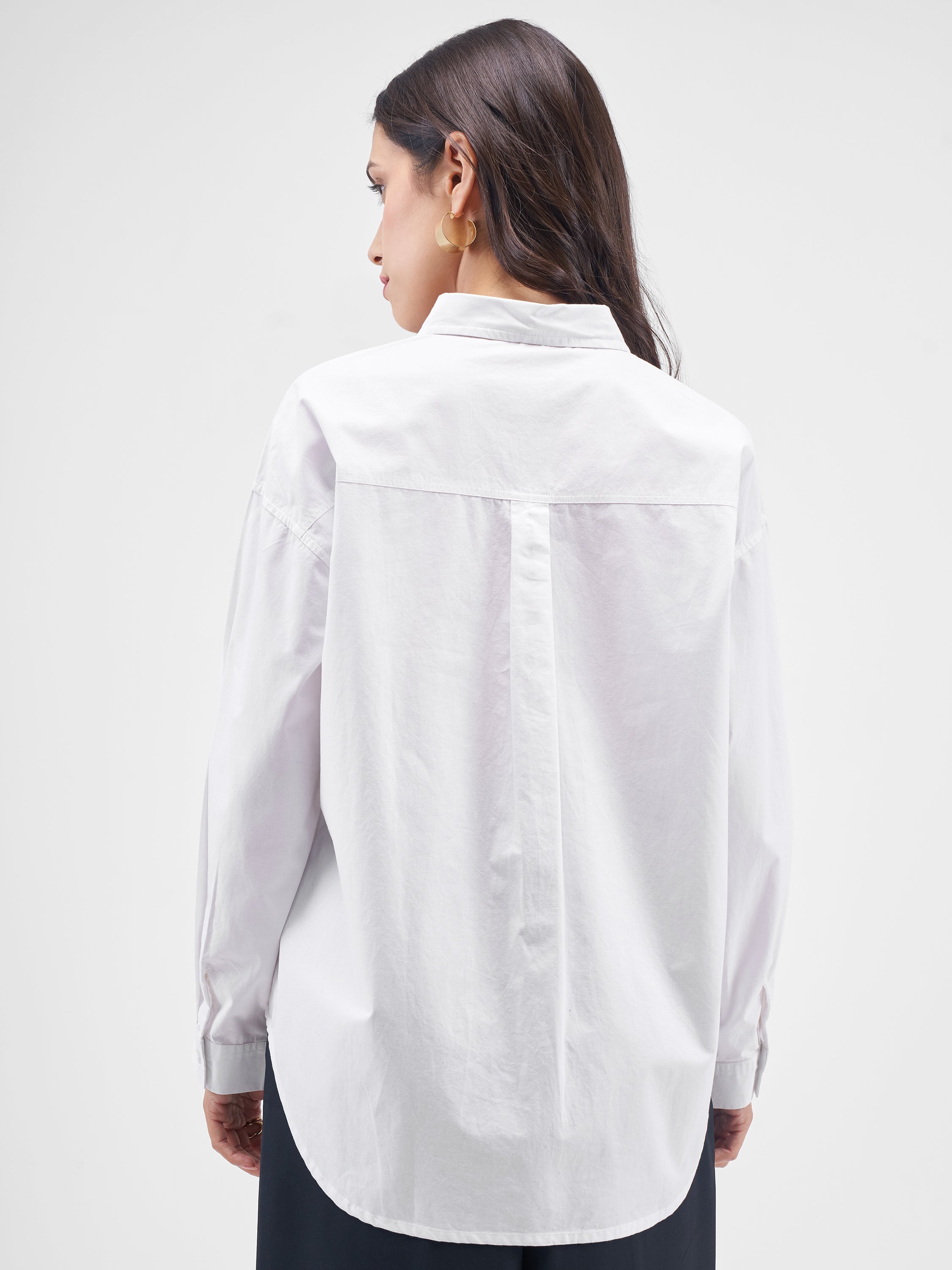 Chic By Tokyo Talkies Women White Solid Oversized Fit Casual Shirt - White - Image 3