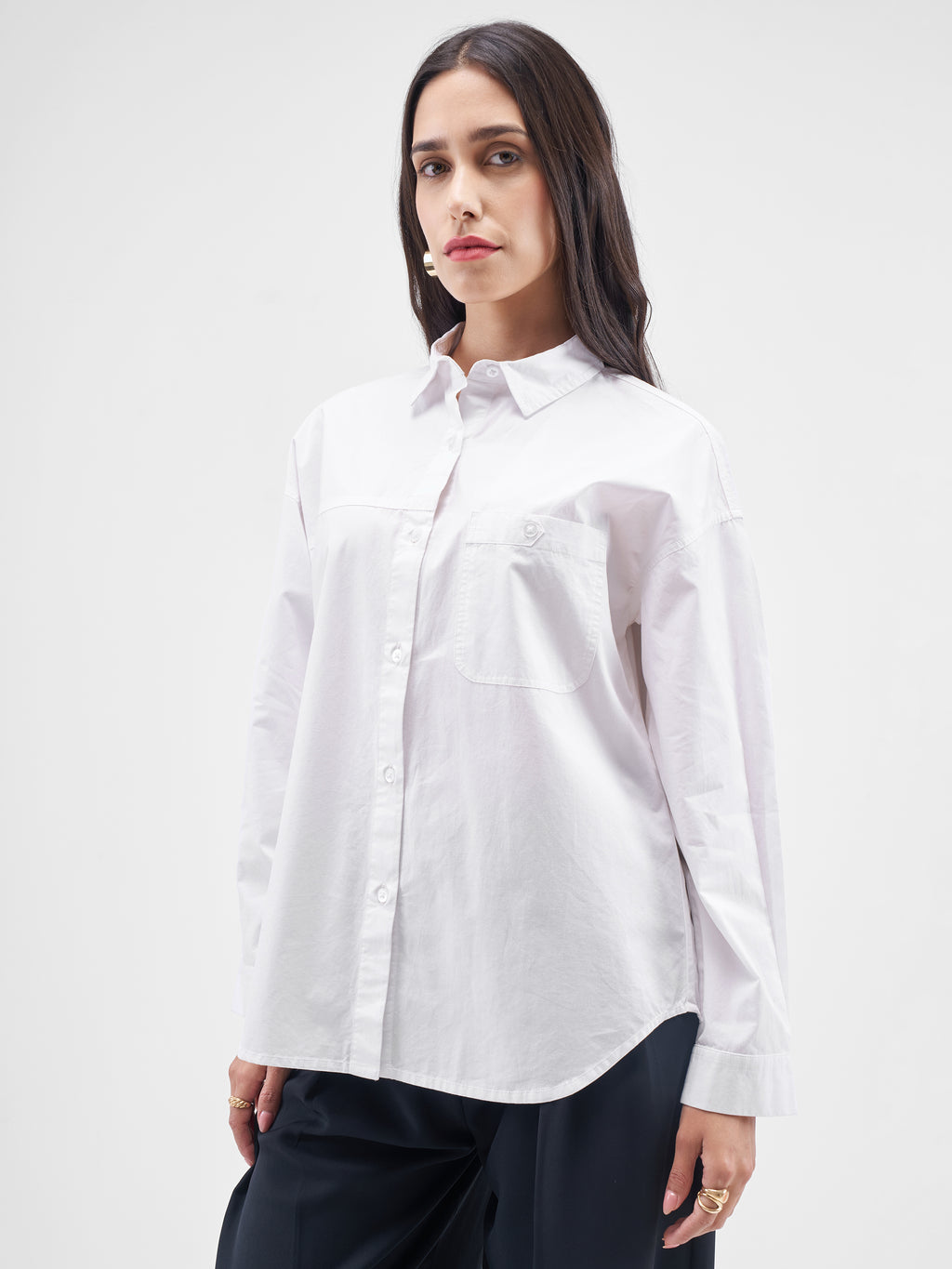 Chic By Tokyo Talkies Women White Solid Oversized Fit Casual Shirt - White - Image 4