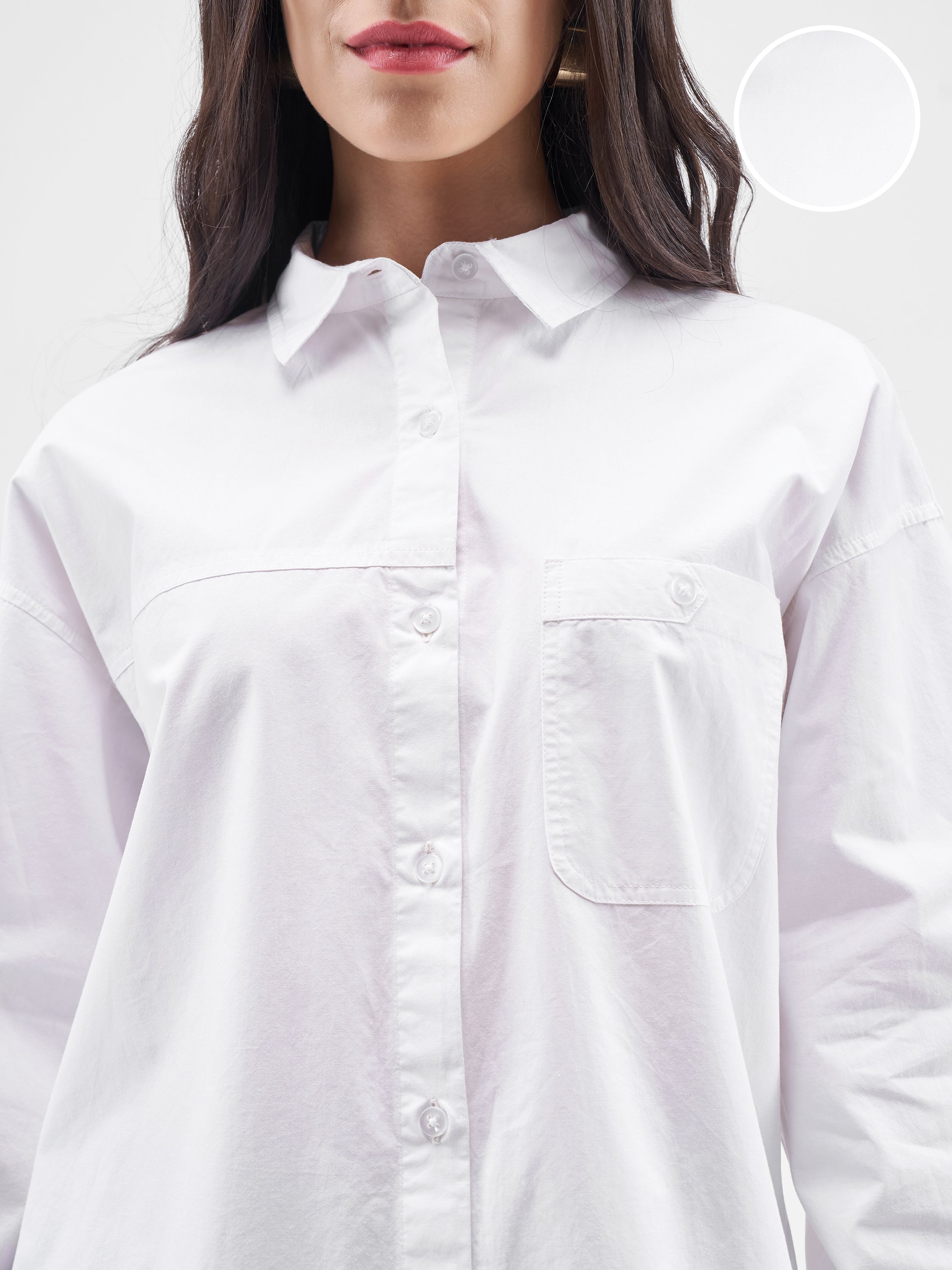 Chic By Tokyo Talkies Women White Solid Oversized Fit Casual Shirt - White - Image 5