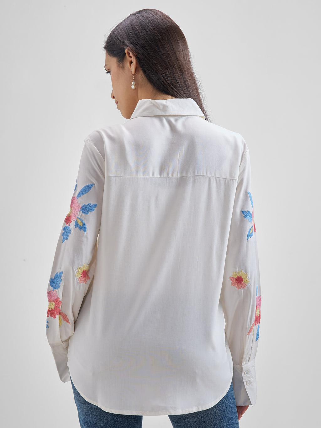 ESPYR By Tokyo Talkies Women Off White Embroidered Casual Shirt - Off White - Image 3
