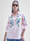 Tokyo Talkies Women Pink Embroidered casual shirts - Pink - Image 1