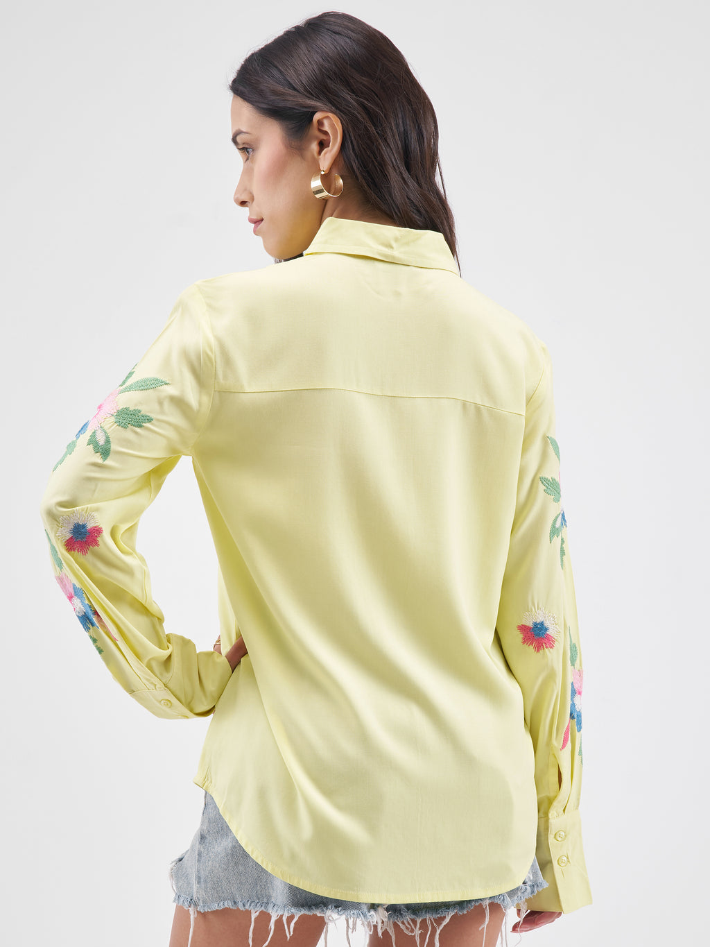 Tokyo Talkies Women Yellow Embroidered Casual Shirt - Yellow - Image 3