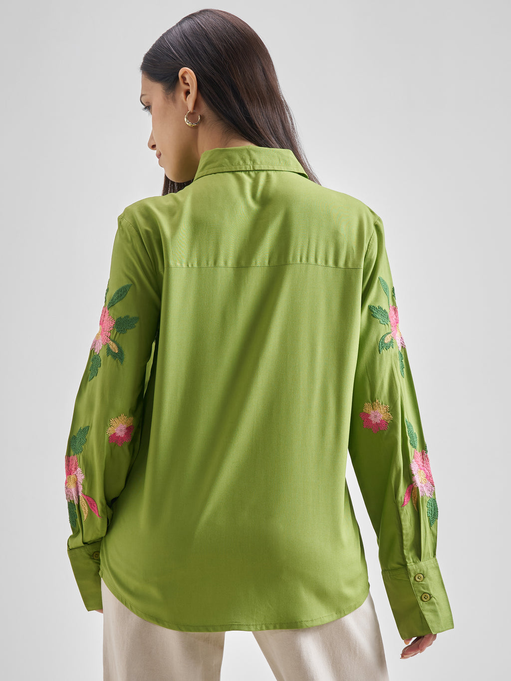 ESPYR By Tokyo Talkies Women Green Embroidered Casual Shirt - Green - Image 3