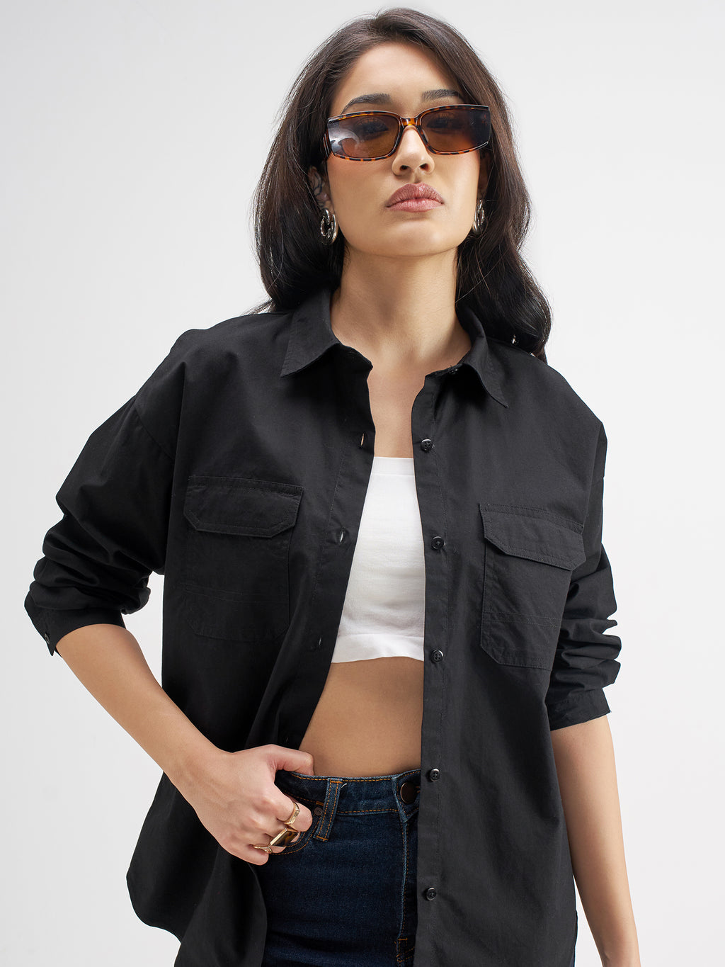 Tokyo Talkies Women Black Solid Casual Shirt - Black - Image 1