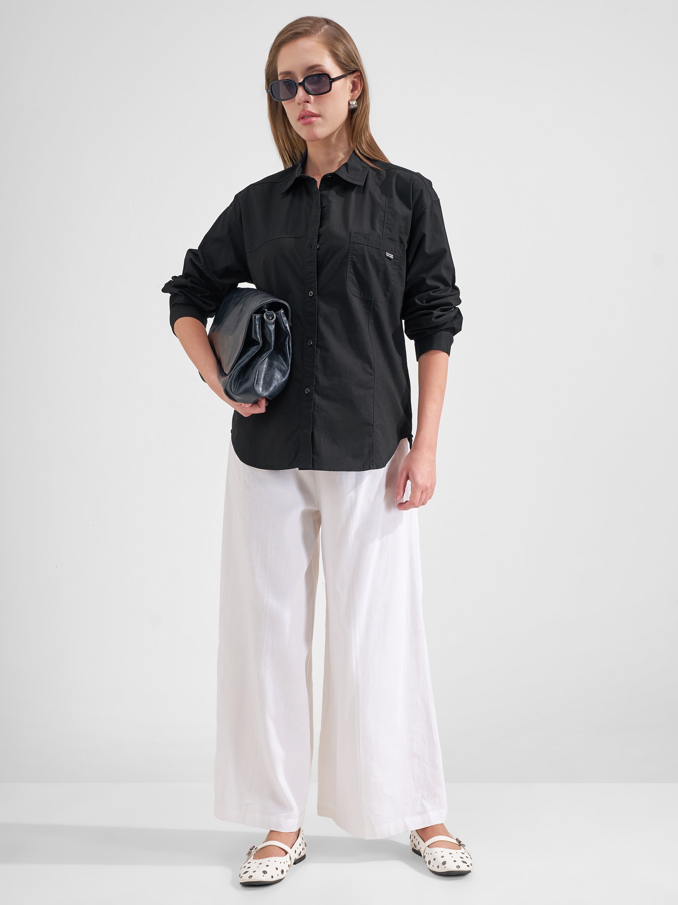 Tokyo Talkies Women Black Solid Casual Shirt