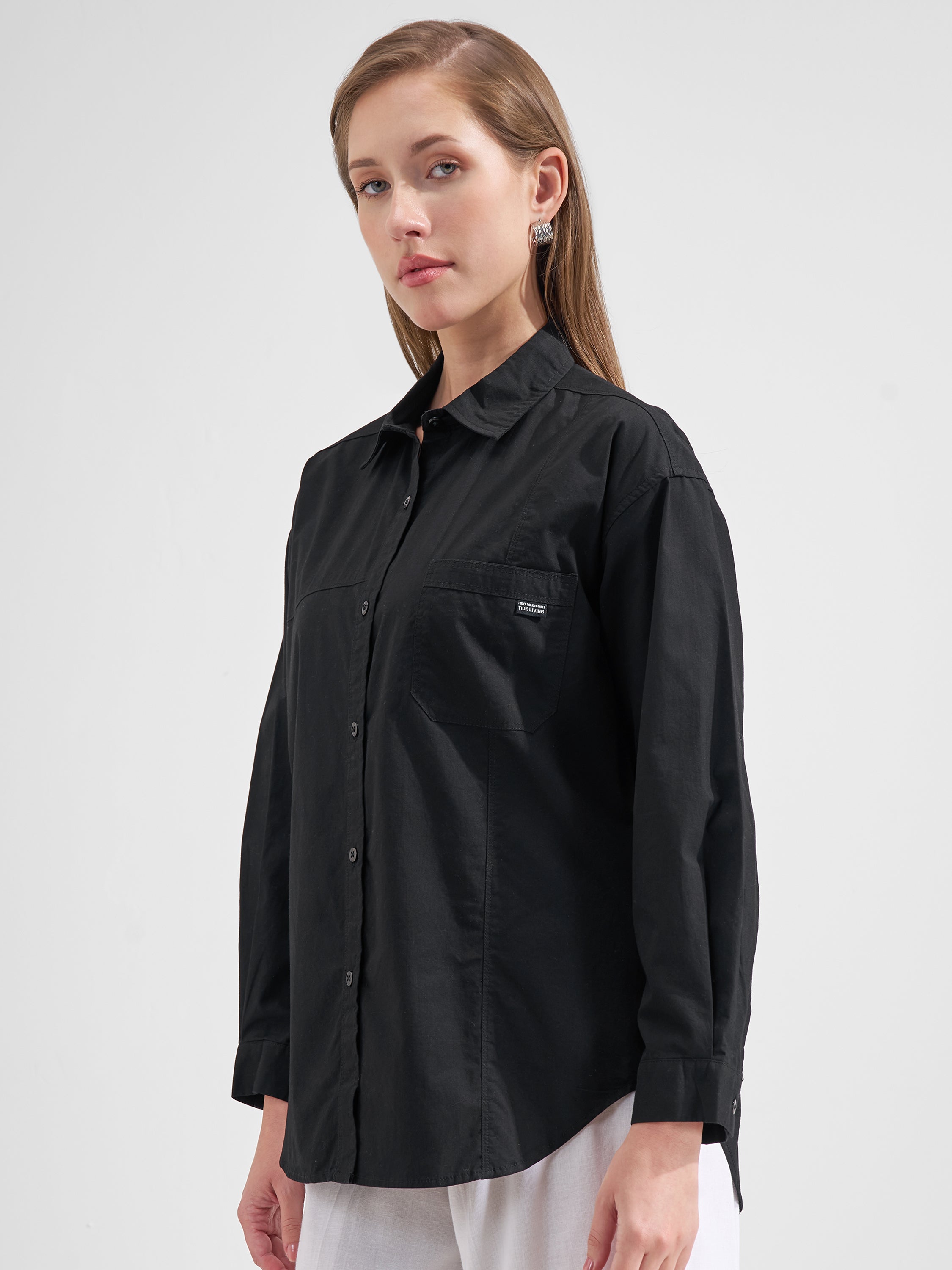 Tokyo Talkies Women Black Solid Casual Shirt
