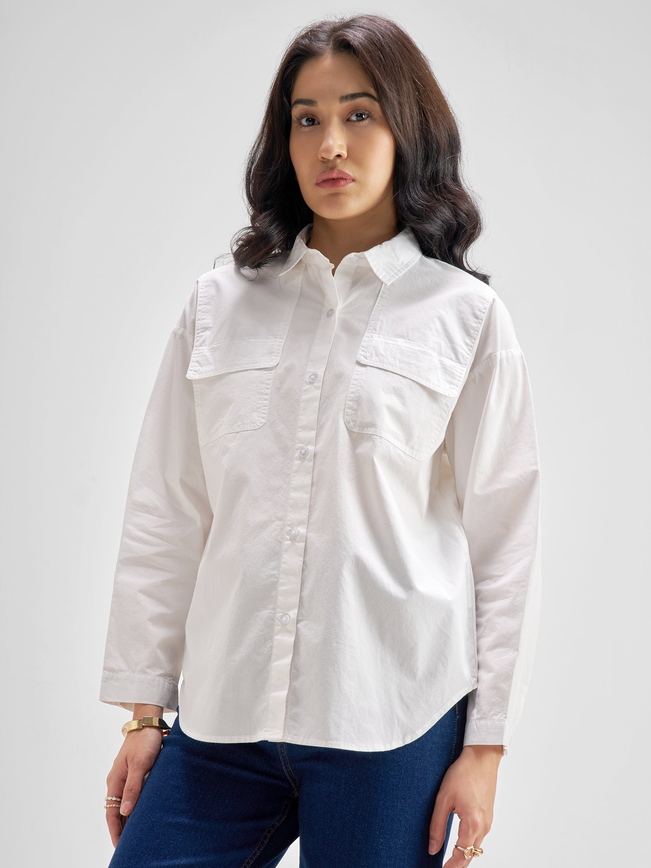 Chic By Tokyo Talkies Women White Solid Casual Shirt - White - Image 4