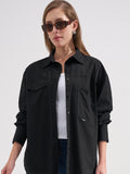 Tokyo Talkies Women Black Solid Oversized Fit Casual Shirt
