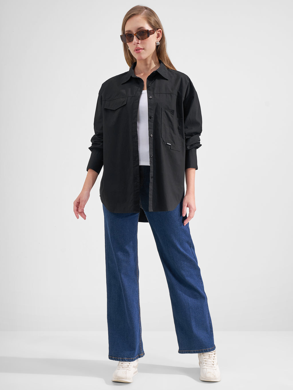 Tokyo Talkies Women Black Solid Oversized Fit Casual Shirt