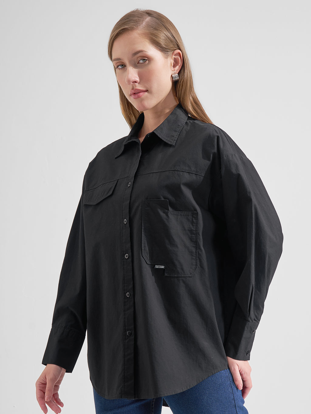 Tokyo Talkies Women Black Solid Oversized Fit Casual Shirt