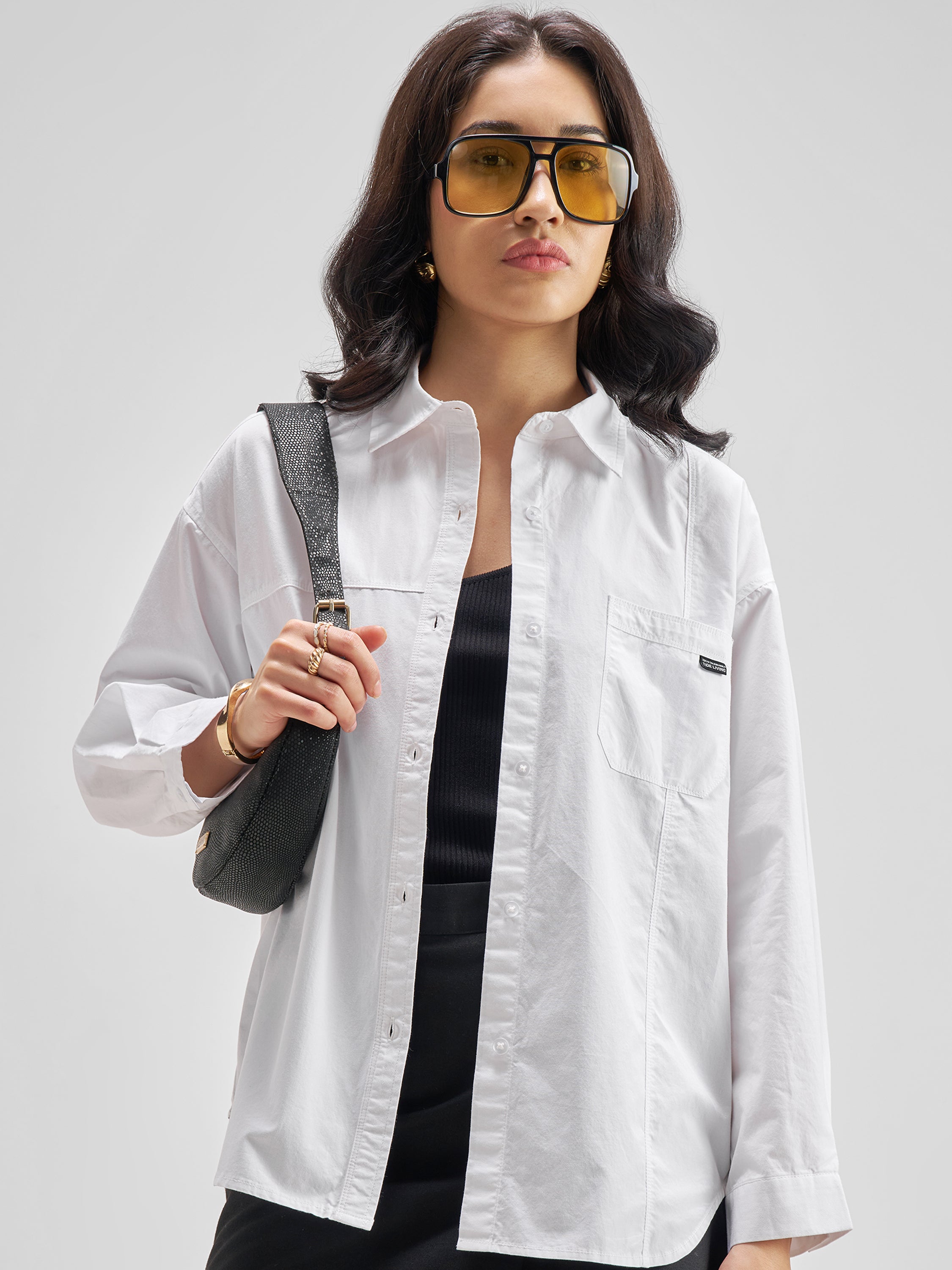 Tokyo Talkies Women White Solid Casual Shirt - White - Image 1