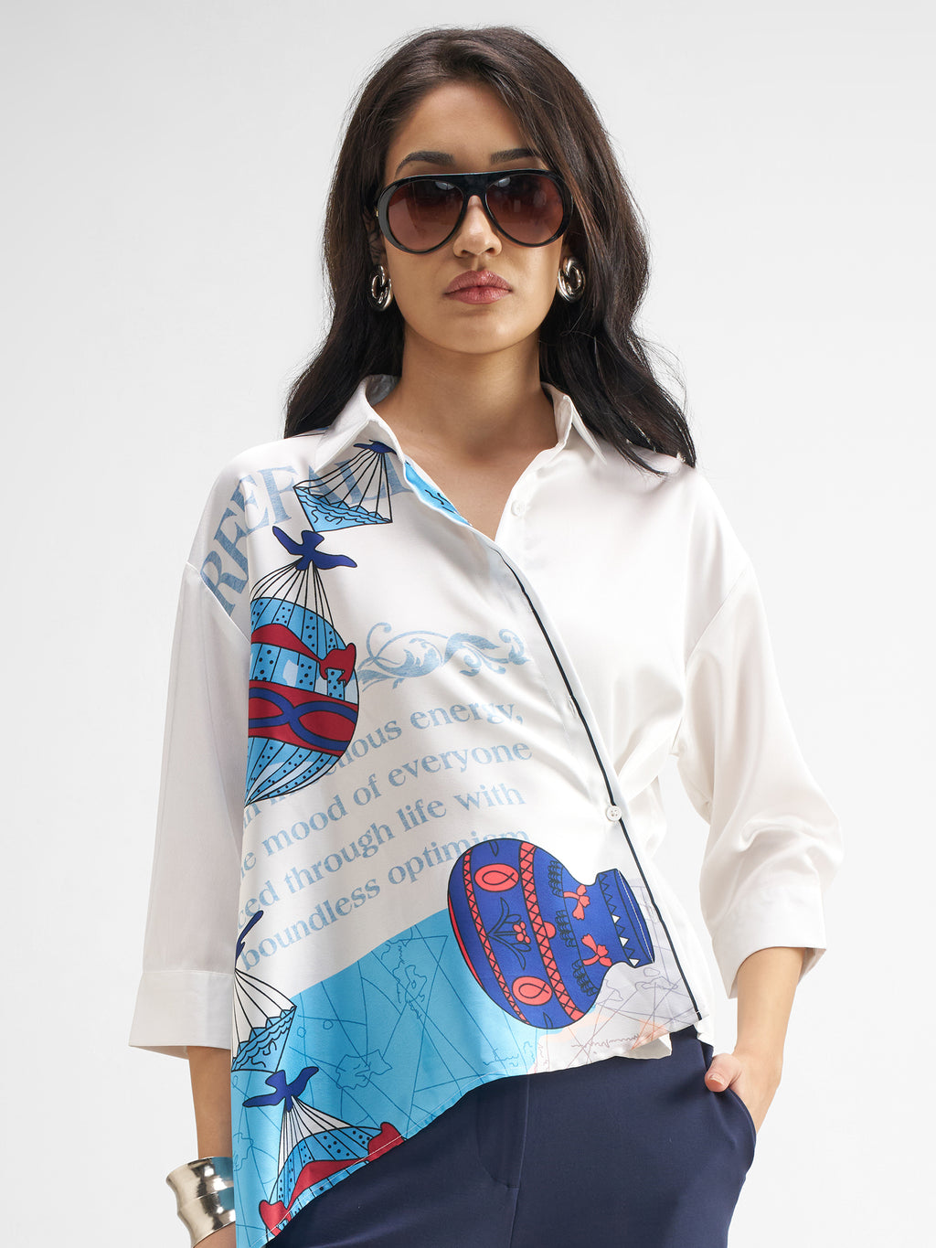 Tokyo Talkies Women White Printed Casual Shirt - White - Image 1