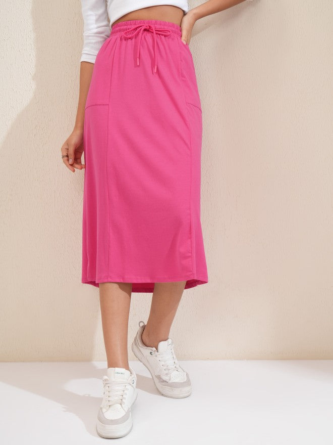 Tokyo Talkies Women Pink Midi Skirt - Pink - Image 1