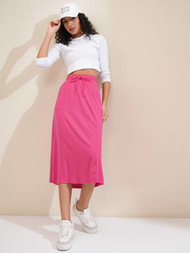 Tokyo Talkies Women Pink Midi Skirt - Pink - Image 2