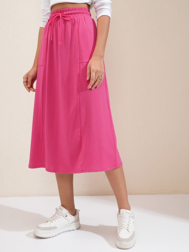 Tokyo Talkies Women Pink Midi Skirt - Pink - Image 4