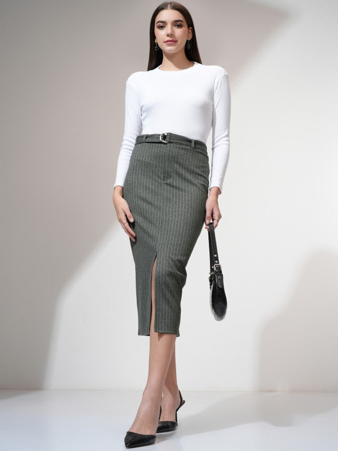 Tokyo Talkies Women Grey Midi Skirt - Grey - Image 2