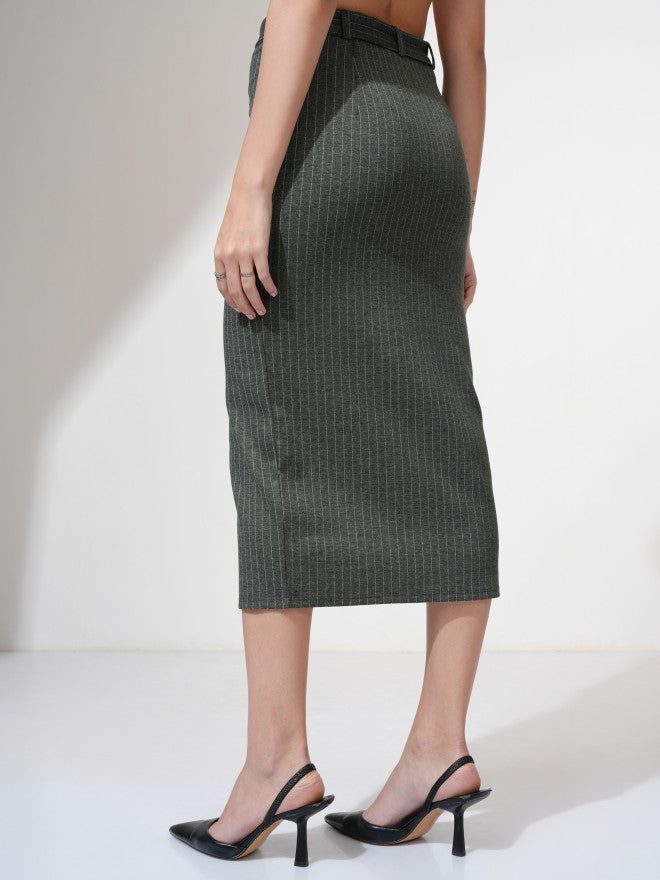 Tokyo Talkies Women Grey Midi Skirt - Grey - Image 3